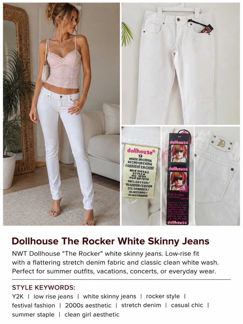 Dollhouse‎ Skinny White Jeans The Rocker NWT Size 9